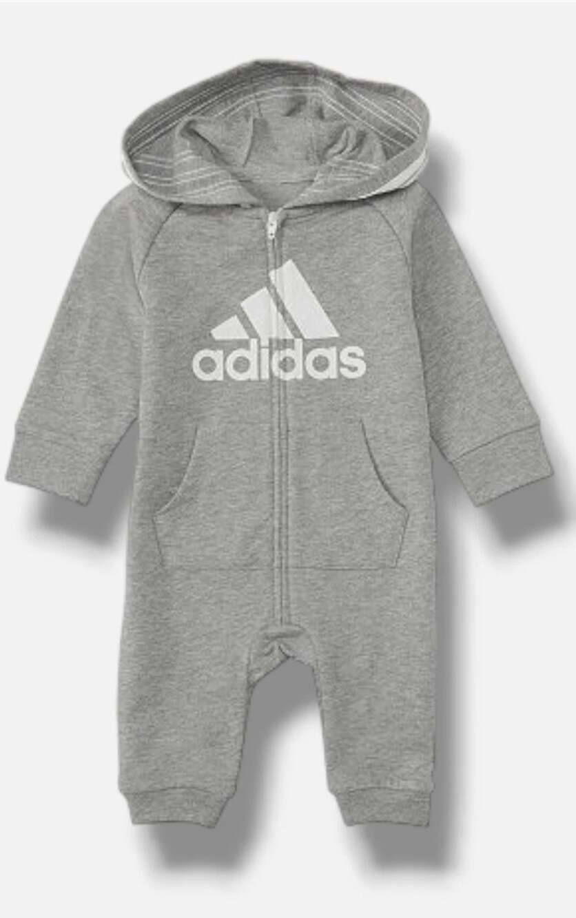 Adidas Baby Boys or Girls Grey Logo Full Zip Hooded Coverall  3M
